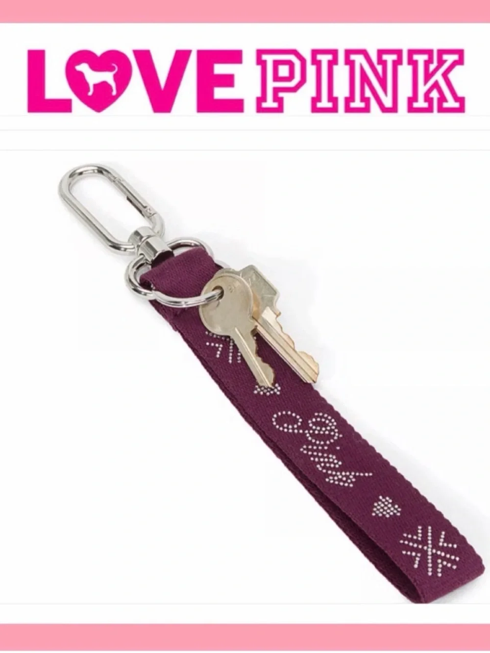 PINK Victoria's Secret Plum Studded Logo Keyring Wristlet